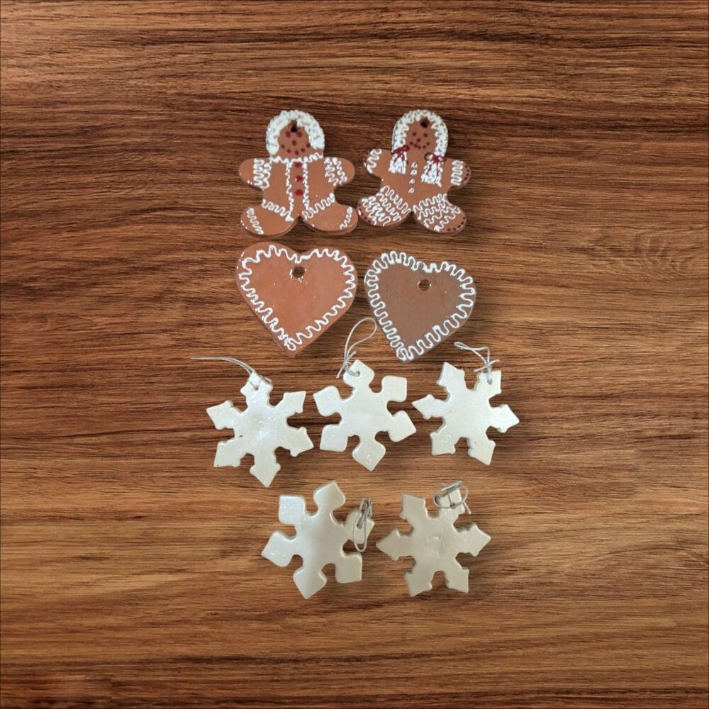 Handmade Gingerbread Heart  Snowflake Ornaments Set - Christmas Decor Delights‎